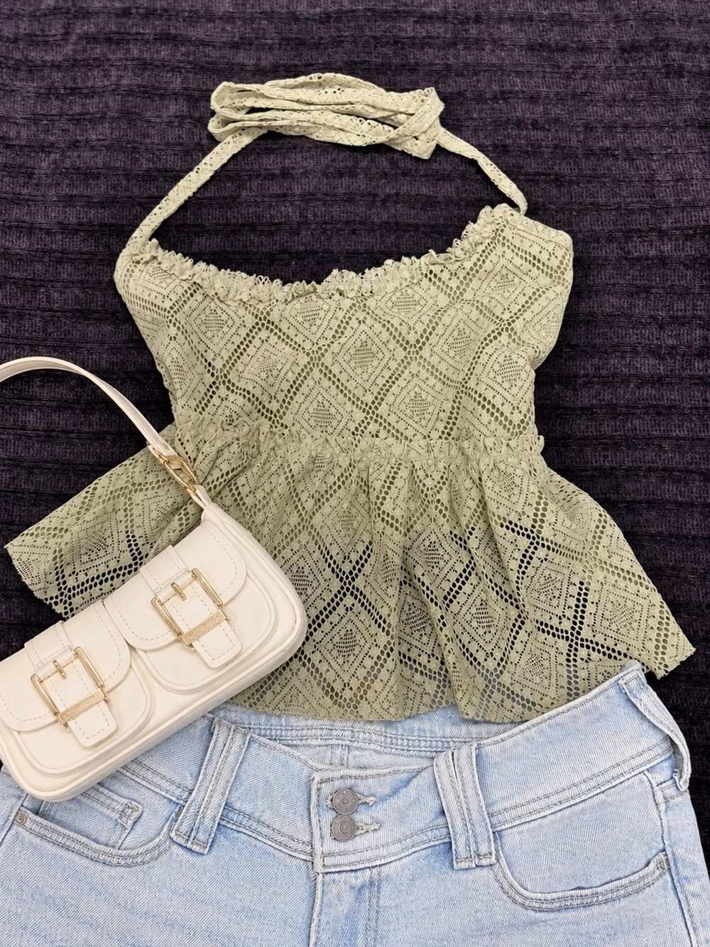 boho chic / coquette / Romantic Feminine / festival sheer lace halter Top